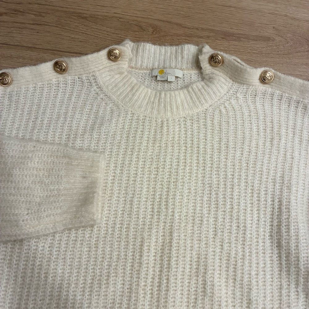 Boden Fluffy Ribbed Button Jumper Sweater Cream Wool Mohair Blend Size L